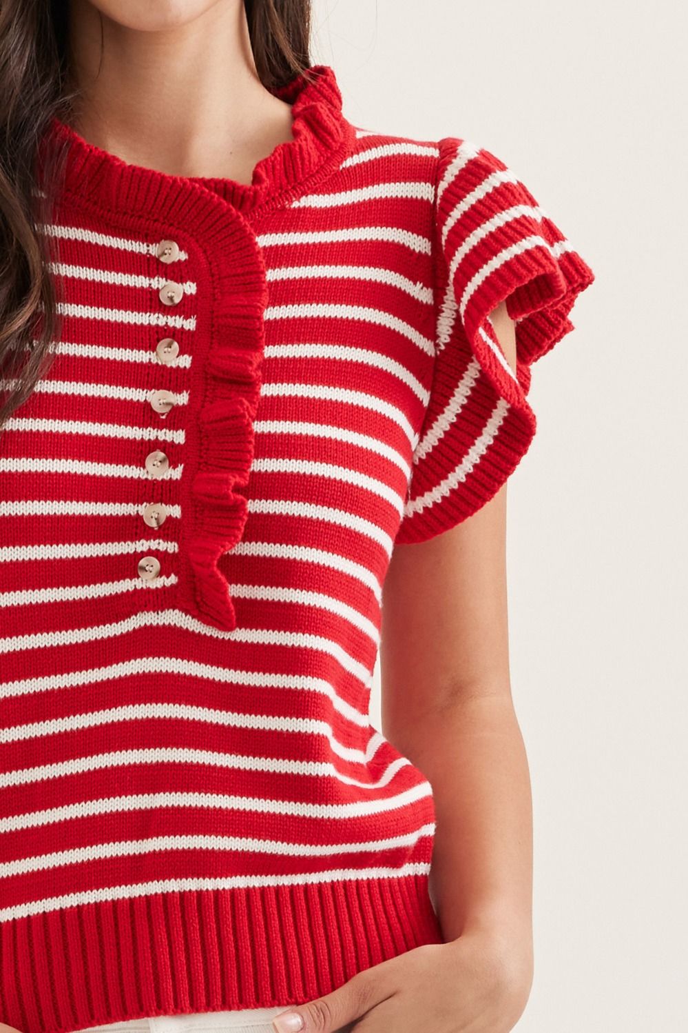 Striped Ruffle Cap Sleeve Top
