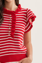 Striped Ruffle Cap Sleeve Top