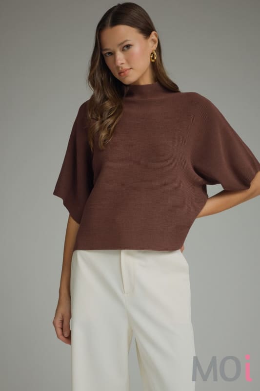 Mock Neck Short Sleeve Sweater
