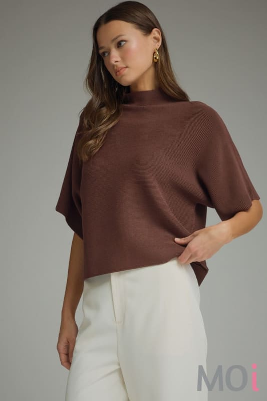 Mock Neck Short Sleeve Sweater