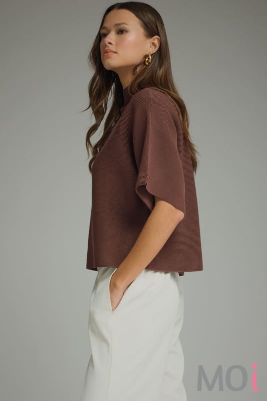 Mock Neck Short Sleeve Sweater