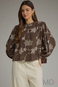 Crop Button Down Puff Sleeve Top