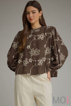Crop Button Down Puff Sleeve Top