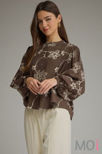 Crop Button Down Puff Sleeve Top