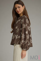 Crop Button Down Puff Sleeve Top