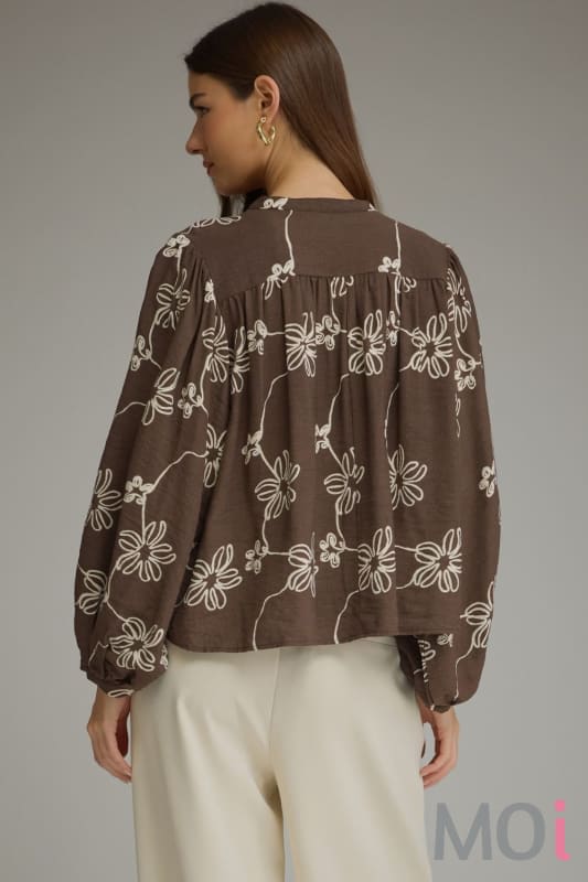 Crop Button Down Puff Sleeve Top