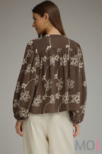 Crop Button Down Puff Sleeve Top