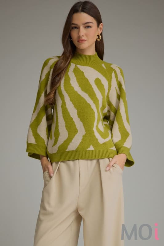 Mock Neck Abstract Print Top