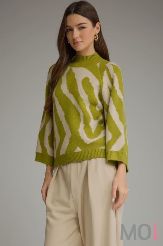Mock Neck Abstract Print Top