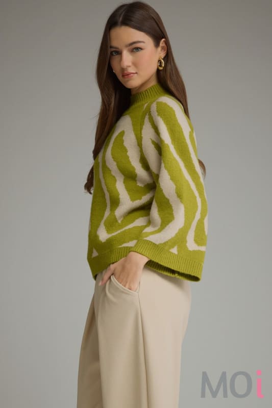 Mock Neck Abstract Print Top