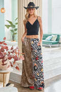 Leopard and Zebra Mixed Print Wide Leg Pants