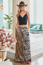 Leopard and Zebra Mixed Print Wide Leg Pants