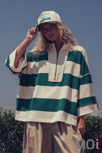 Oversized Half Zip Bold Stripe Statement Pullover Sweatshirt