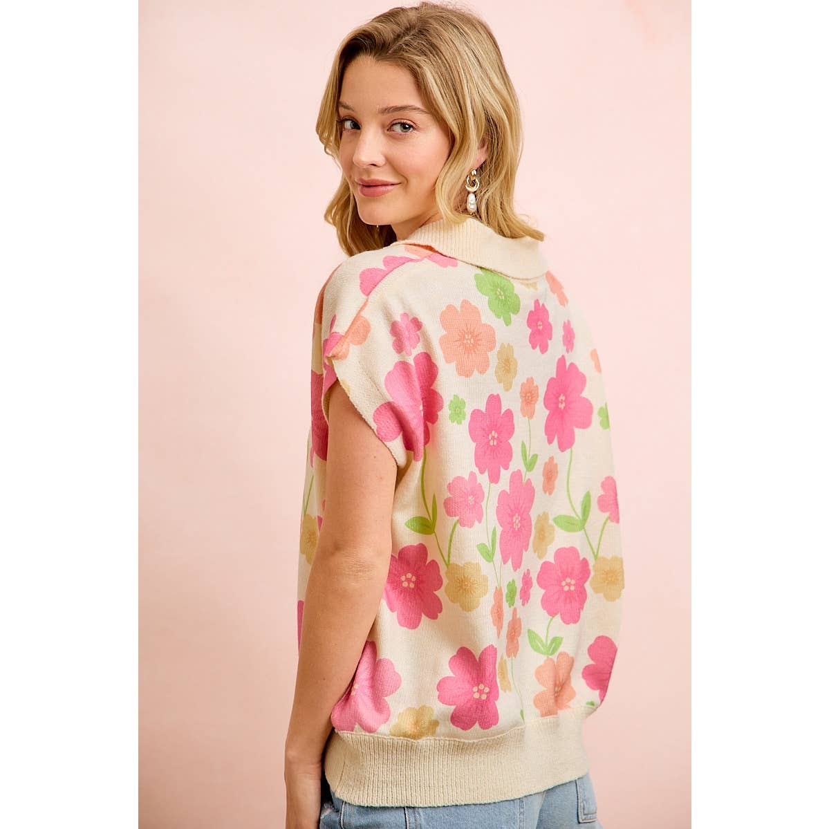 Flower Detail Top With Collar
