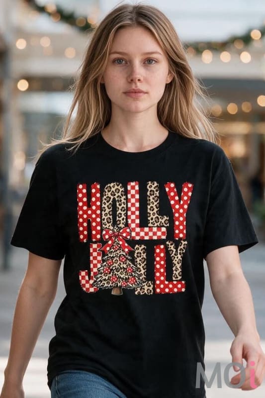 Holly Jolly Leopard Christmas Tee
