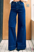 Wide Leg Jeans With Center Release Pintuck