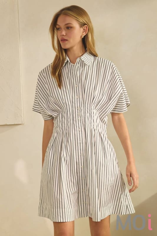 Striped Short-sleeve Shirt Dress