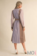 Mixed Stripe Belted Midi Dress