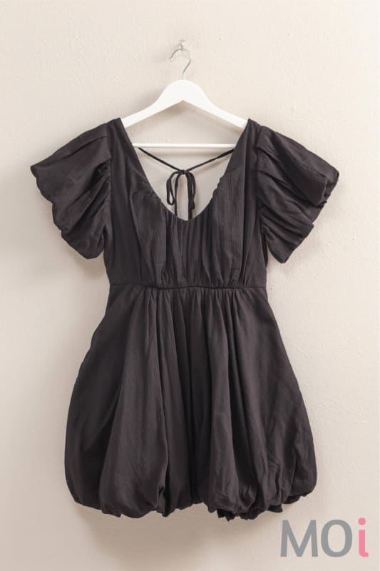 V-Neck Puff Sleeve Flowy Mini Dress
