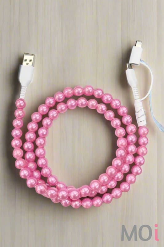 Pink Pearl Cord Phone Charger
