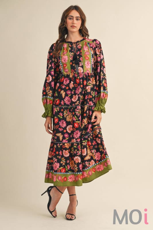 Floral Border Print Midi Dress