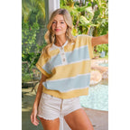 Striped Short Sleeve Collared Top