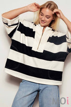 Oversized Half Zip Bold Stripe Statement Pullover Sweatshirt