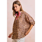 Leopard Print Contrast Banded Blouse