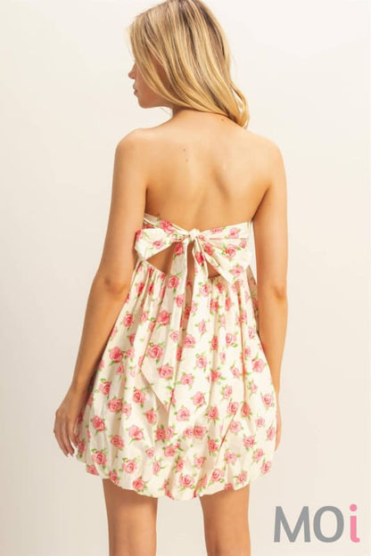Floral Strapless Bubble Hem Mini Dress