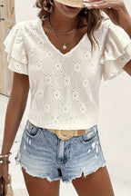 Ruffle Sleeve Jacquard Top