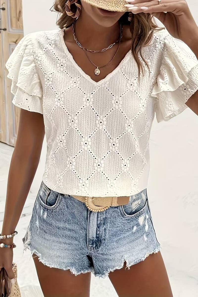 Ruffle Sleeve Jacquard Top