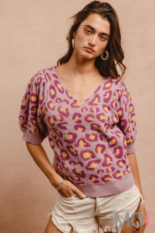 Leopard Puff Sleeve Sweater