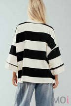 Oversized Half Zip Bold Stripe Statement Pullover Sweatshirt