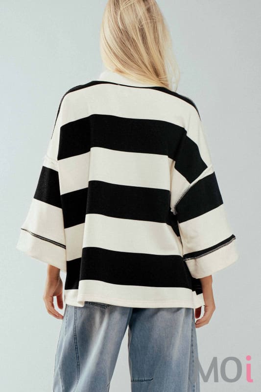 Oversized Half Zip Bold Stripe Statement Pullover Sweatshirt
