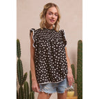 Dot Printed Smocked Yoke Top