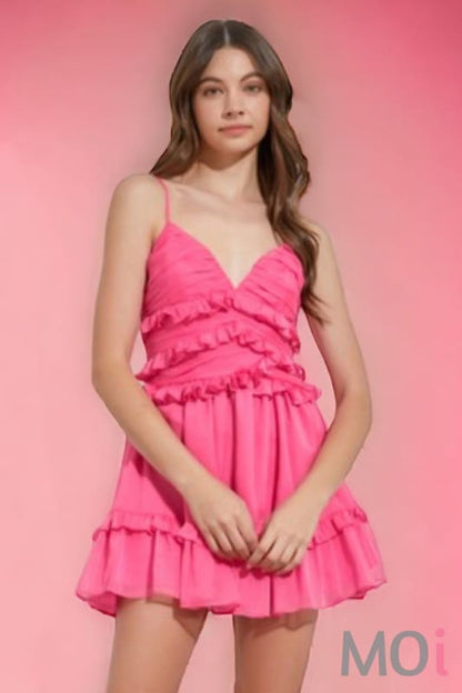 Ruffle Strappy Dress Doll Pink