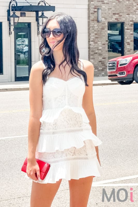 Tiered Lace Dress White