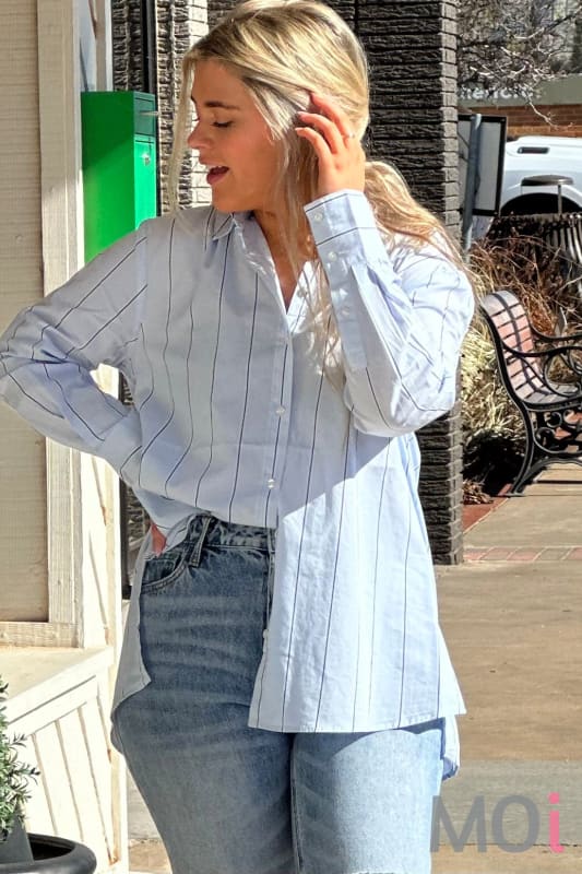 Velvet Heart Westerly Oversized Button Down Blue Stripe