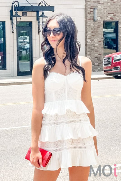 Tiered Lace Dress White