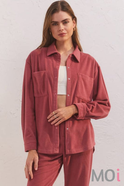 Z Supply Cool Nights Fleece Shirt Pink Aura