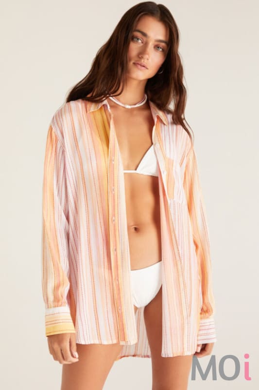 Z Supply Poolside Rainbow Shirt Paradise Pink Jo