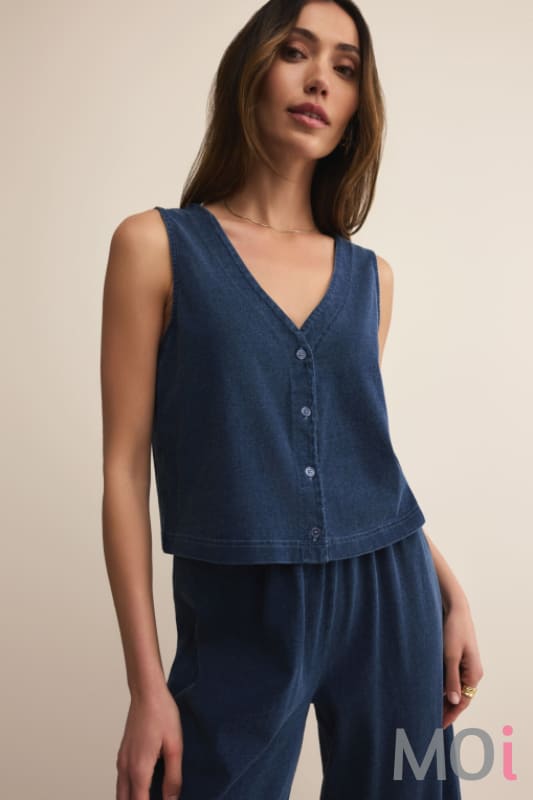 Z Supply Solace Jersey Denim Top Indigo