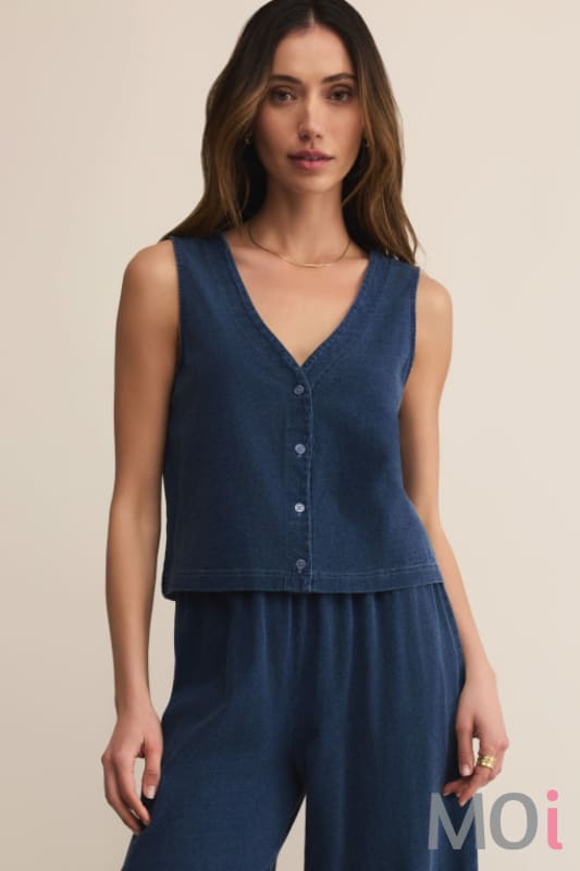 Z Supply Solace Jersey Denim Top Indigo