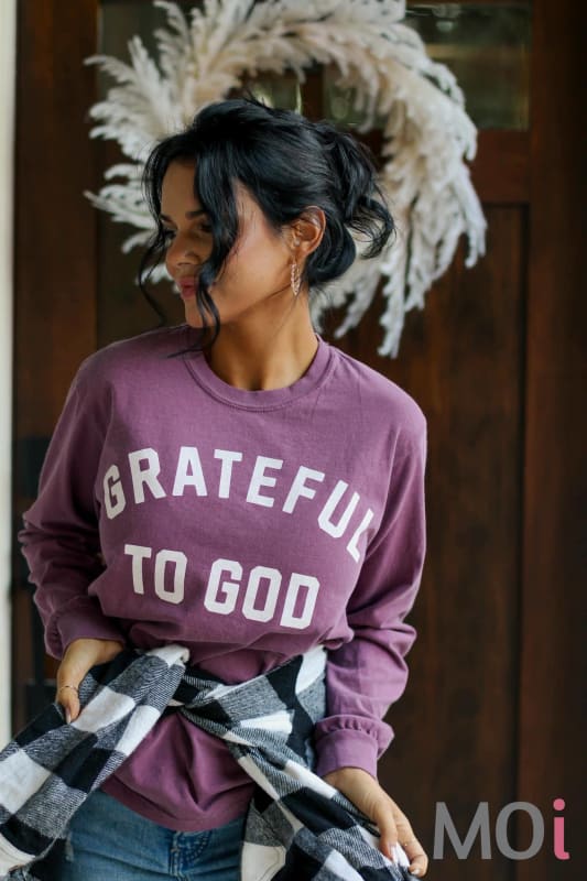 Grateful To God Long Sleeve Berry