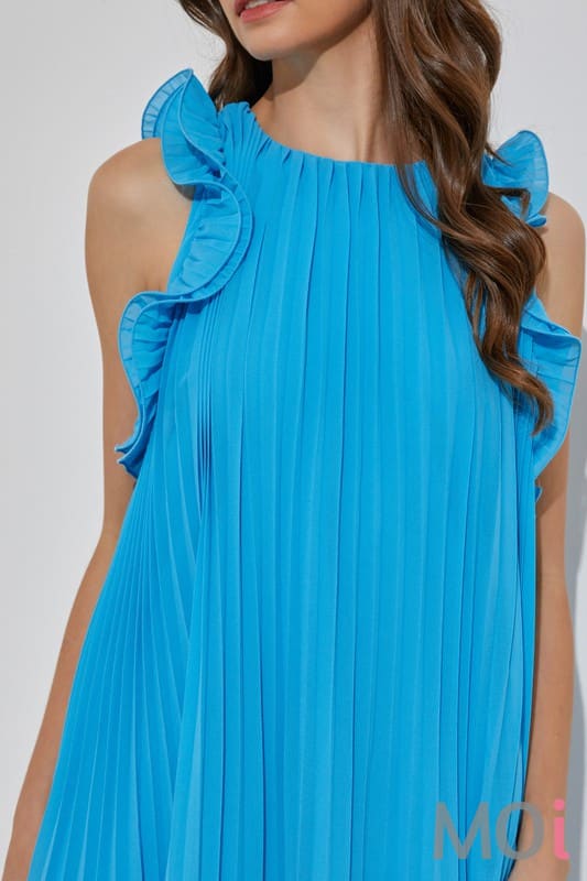 Pleated Dress Wire Detail Ocean Blue