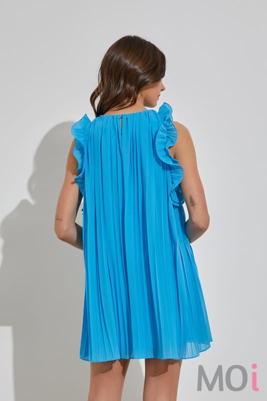 Pleated Dress Wire Detail Ocean Blue