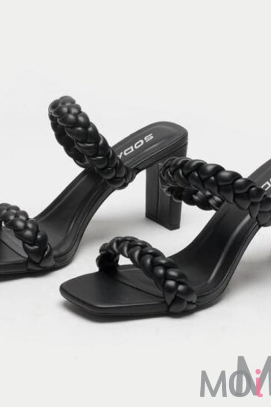 Black Braided Square Heel Shoe